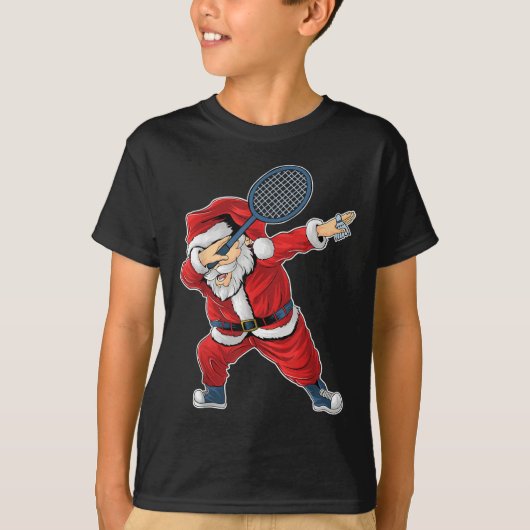 Badminton Kerstmis Dabbing Kerstman Met Shuttle T-shirt (Voorkant)