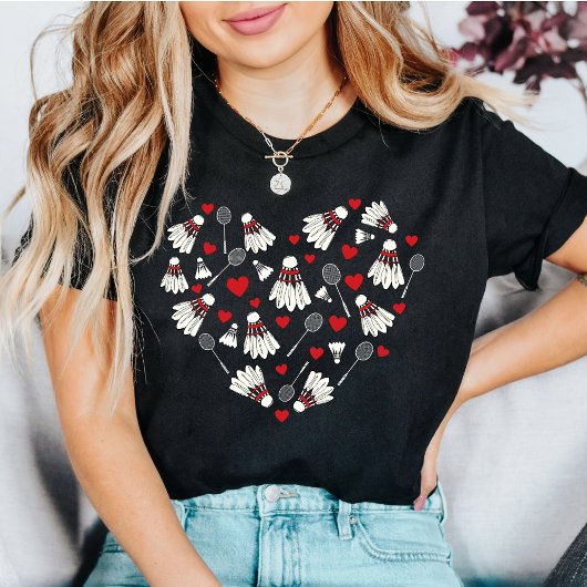Badminton Love Heart Shuttlecocks & Rackets T-shirt