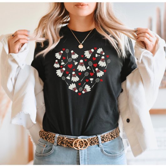 Badminton Love Heart Shuttlecocks & Rackets T-shirt