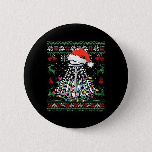 Badminton Lover Christmas Shuttle Santa Hat Grappi Ronde Button 5,7 Cm (Voorkant)