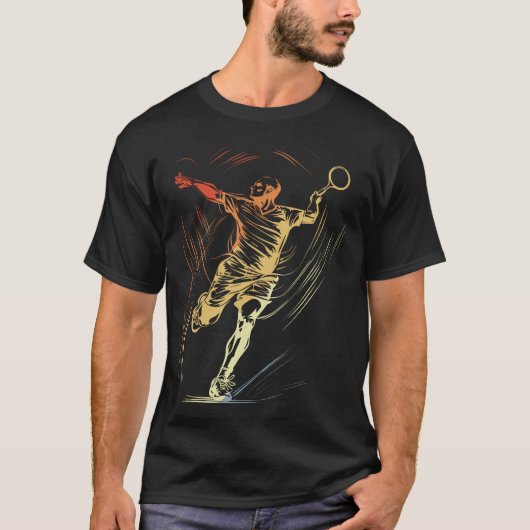 Badminton Man Schets Racket Sport Shuttle T-shirt (Voorkant)