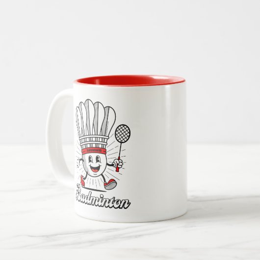 Badminton Mascot Classic Tweekleurige Koffiemok (Voorkant links)