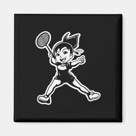Badminton meisje comic shuttle speler magneet (Voorkant)