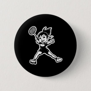Badminton Meisje Comic Shuttle Speler Ronde Button 5,7 Cm