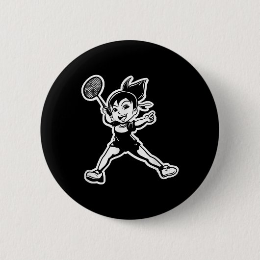 Badminton Meisje Comic Shuttle Speler Ronde Button 5,7 Cm (Voorkant)