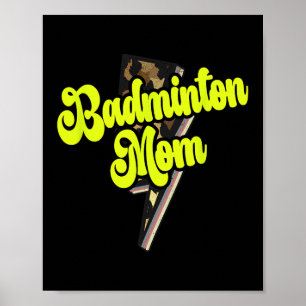 Badminton Mom Leopard Bolt Thunder Sport Poster