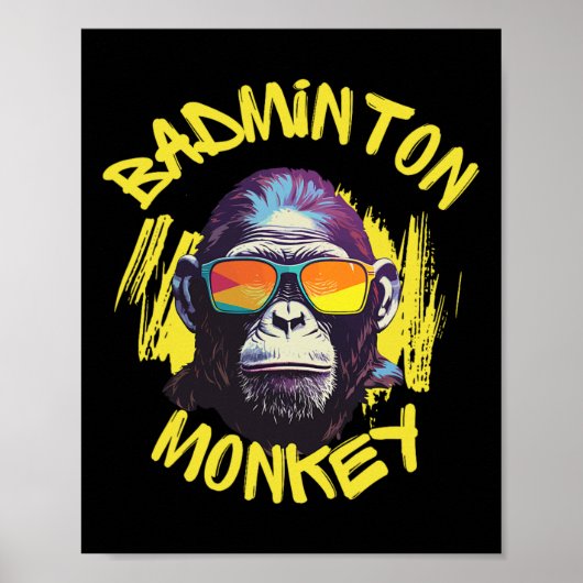 Badminton Monkey met Racquet Shuttle Oerwoud Sport Poster (Voorkant)