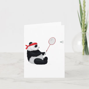 Badminton Panda Funny Sweet Sport Humor Shuttle An Kaart