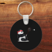 Badminton Panda Grappig Zoete Sport Humor Shuttle Sleutelhanger (Voorkant)