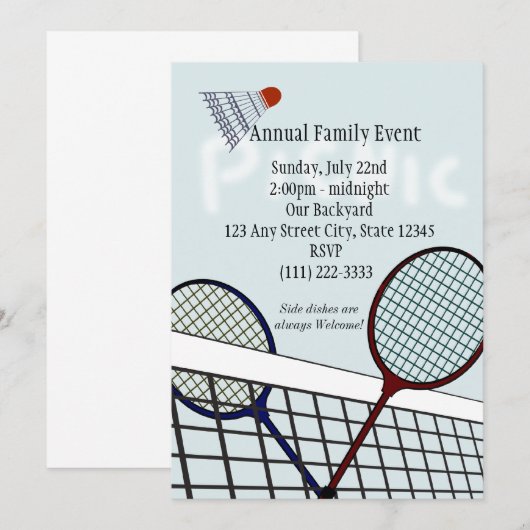 Badminton Party / Picknick Kaart (Voorkant / Achterkant)
