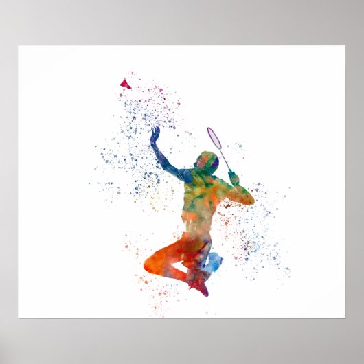 Badminton player in watercolor poster (Voorkant)