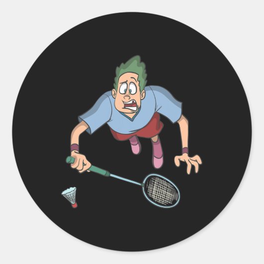 Badminton Player Jumping Ronde Sticker (Voorkant)