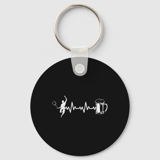 Badminton Player Racket - Heartbeat Ekg Badminton Sleutelhanger (Voorkant)