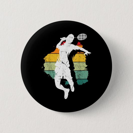 Badminton Player Retro Badminton Team Shuttle Play Ronde Button 5,7 Cm (Voorkant)