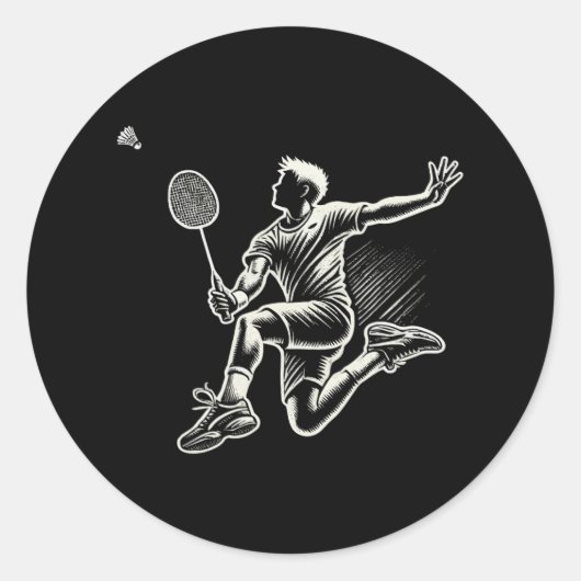 Badminton Player Shuttle 4 Ronde Sticker (Voorkant)