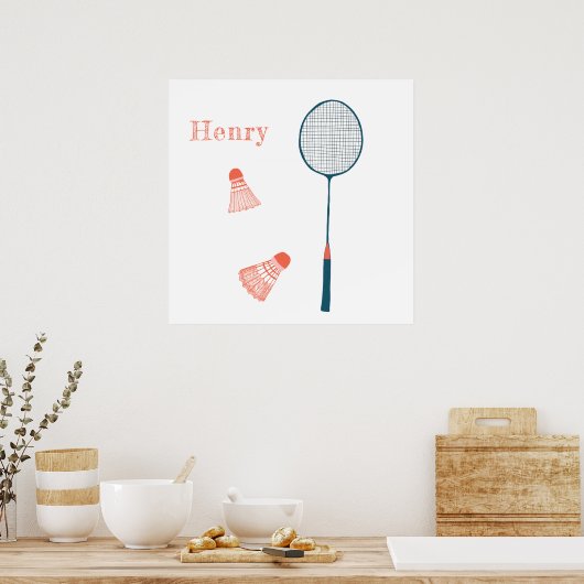 Badminton Print CUSTOM BABY NAAM Kunst (Keuken)