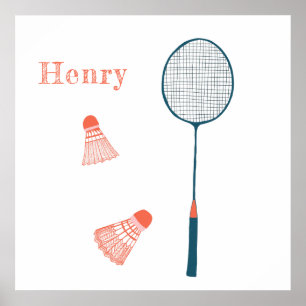  Badminton Print CUSTOM BABY NAAM Kunst