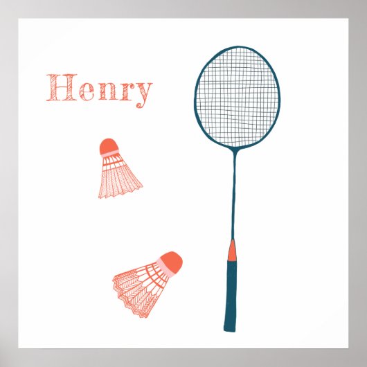 Badminton Print CUSTOM BABY NAAM Kunst (Voorkant)