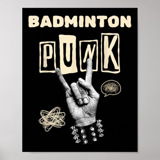 Badminton Punk Rock N Roll Racket Shuttle Sport Poster (Voorkant)