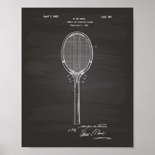 Badminton Racket 1925 Patent Art Chalkboard Poster (Voorkant)
