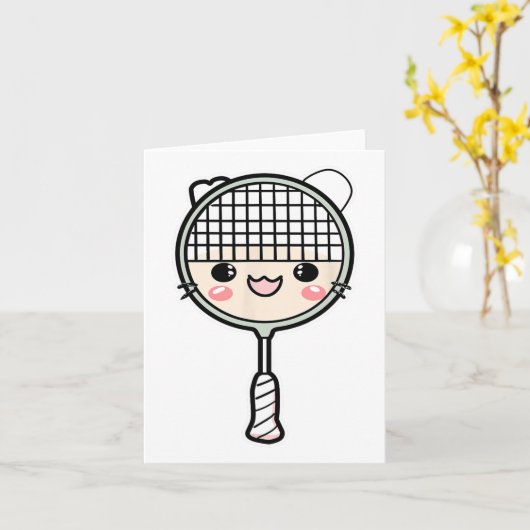 Badminton Racket Cartoon Face Shuttle Player Kaart (Gele Bloem)