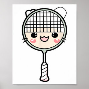 Badminton Racket Cartoon Face Shuttle Player Poster