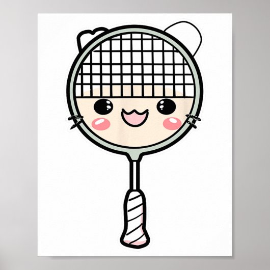 Badminton Racket Cartoon Face Shuttle Player Poster (Voorkant)