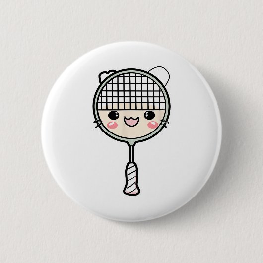 Badminton Racket Cartoon Face Shuttle Player Ronde Button 5,7 Cm (Voorkant)