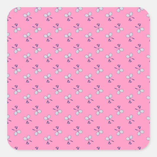 Badminton Racquet Patroon Roze Vierkante Sticker (Voorkant)