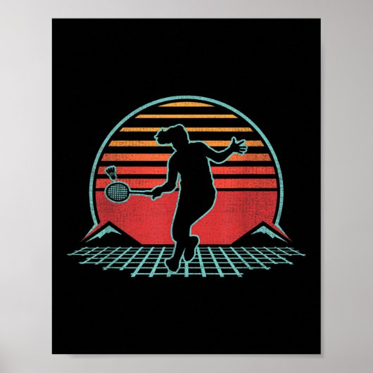 Badminton Retro 70s 80s Stijl Speler Gift Poster (Voorkant)