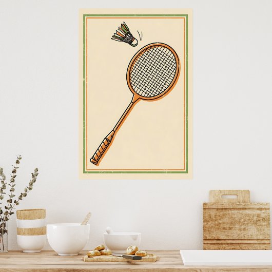 Badminton - Retro Racket Art Poster (Keuken)
