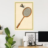  Badminton - Retro Racket Art Poster (Thuiskantoor)