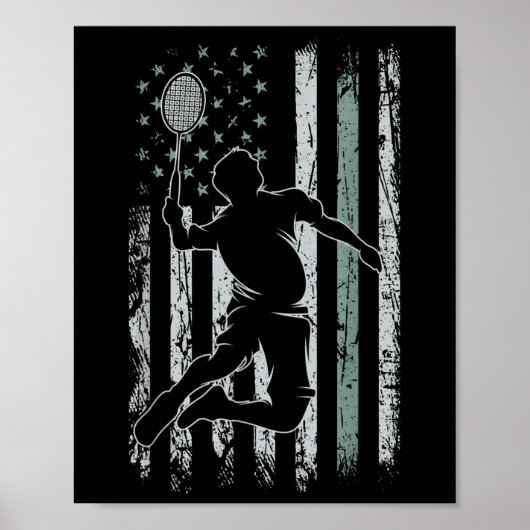 Badminton Retro Vlag Shuttle Verenigde Staten 4 ju Poster (Voorkant)