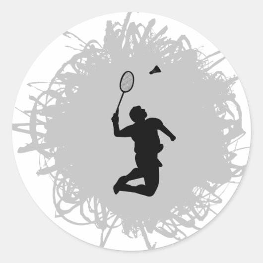 Badminton Scribble Style Ronde Sticker (Voorkant)