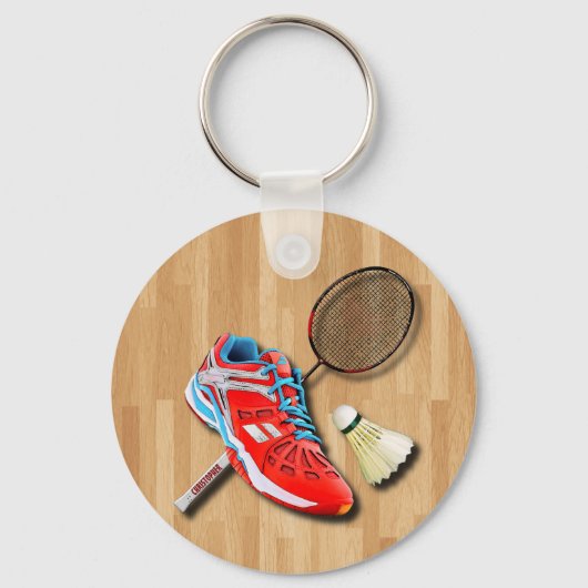 Badminton Shoe Racket Shuttlecock met Jouw naam Sleutelhanger (Voorkant)