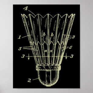  Badminton Shuttle Blueprint Patent Poster