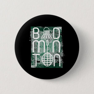 Badminton shuttle en racket thema woorden grappig ronde button 5,7 cm