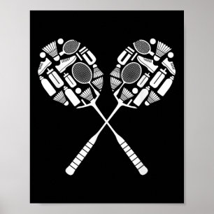 Badminton Shuttle Racket Apparatuur Icon Silhouet Poster
