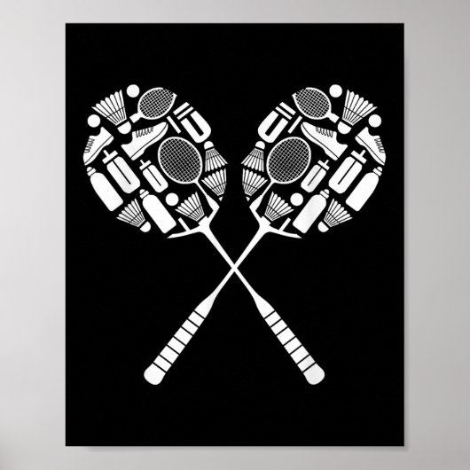 Badminton Shuttle Racket Apparatuur Icon Silhouet Poster (Voorkant)