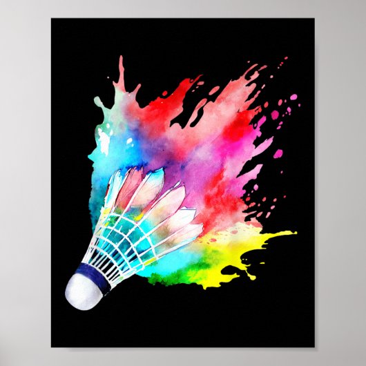 Badminton Shuttle Waterverf Player Gift Artistiek Poster (Voorkant)