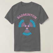 Badminton shuttlecock  in roze, klein blauw t-shirt (Design voorkant)