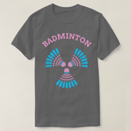 Badminton shuttlecock  in roze, klein blauw t-shirt (Design voorkant)
