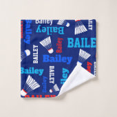 Badminton shuttles wit, blauw, rode naam bad handdoek (Wasdoekje)