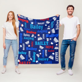 Badminton shuttles wit, blauw, rode naam fleece deken
