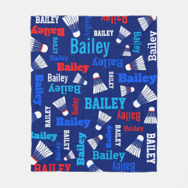 Badminton shuttles wit, blauw, rode naam fleece deken