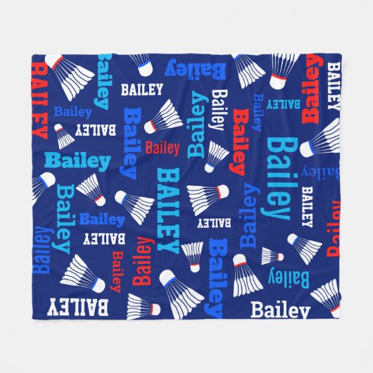 Badminton shuttles wit, blauw, rode naam fleece deken (Voorkant (Horizontaal))