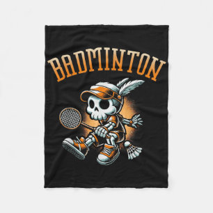 Badminton skelet met racket en shuttle fleece deken