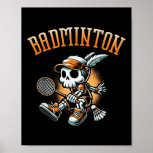 Badminton skelet met racket en shuttle poster