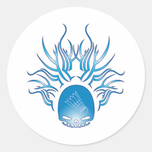 Badminton Skull Ronde Sticker
