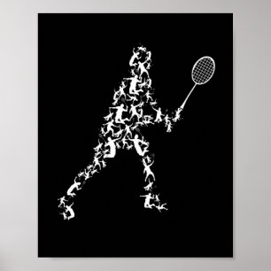 Badminton-speler Silhouette Shuttlecock-racket Poster